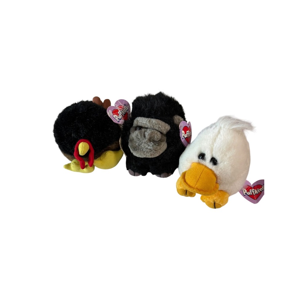 Vintage Swibco Puffkins Plush Lot Turkey Gorilla Duck Bean Bag Toys NWT